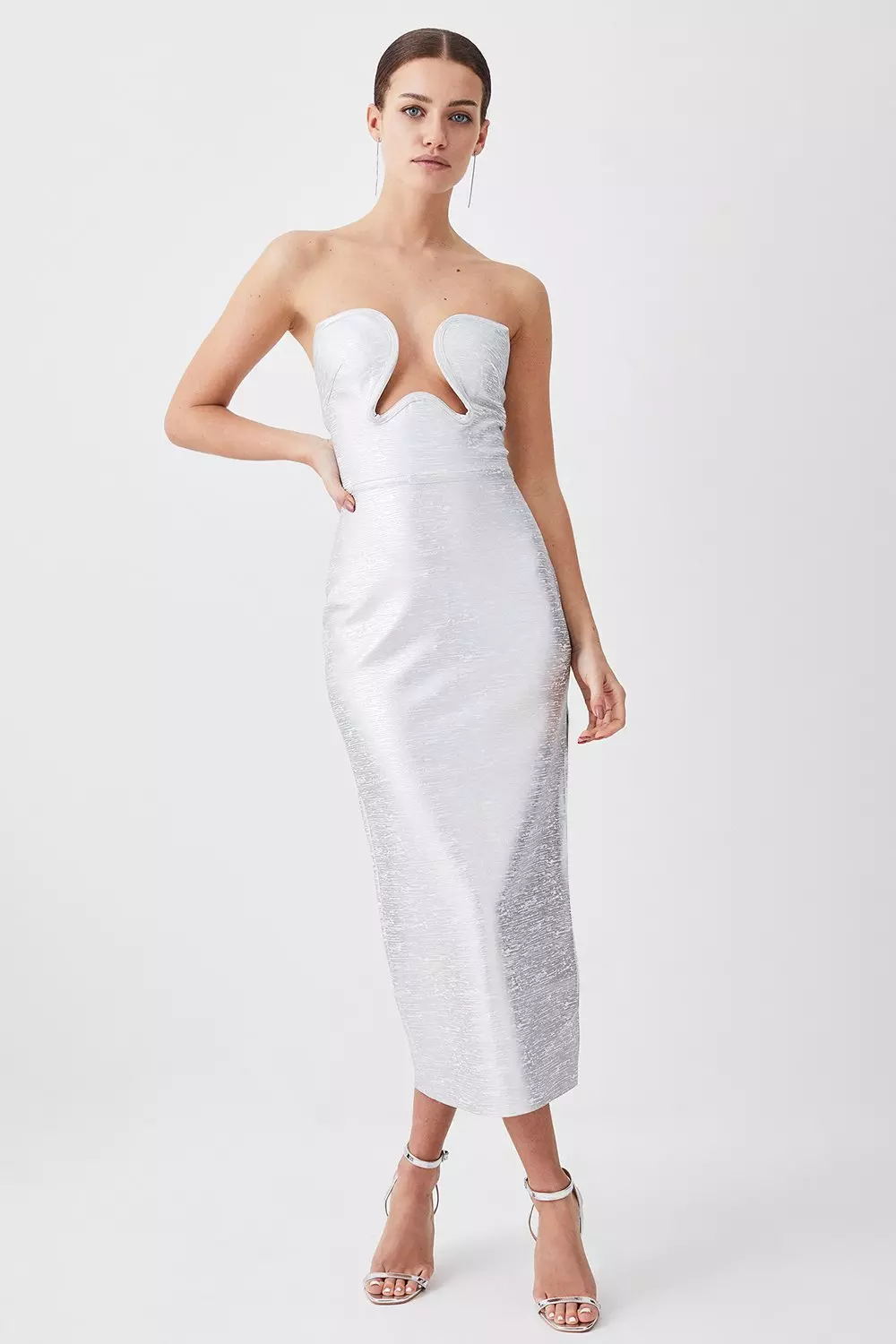 Foiled Bandage Corset Detail Knit Midi Dress | Karen Millen