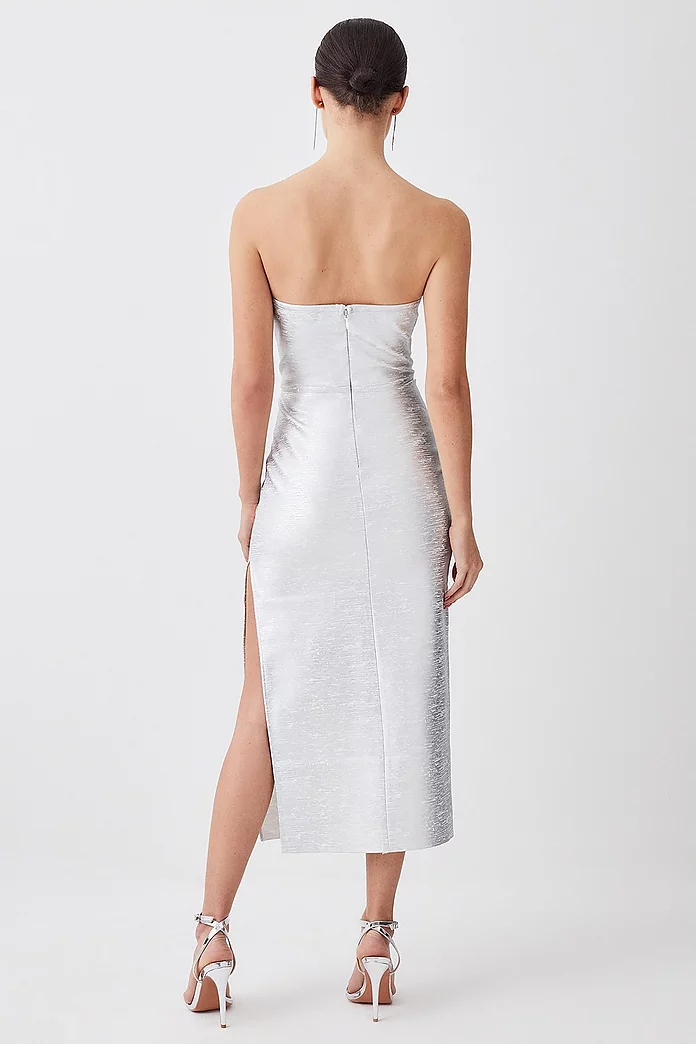 Foiled Bandage Corset Detail Knit Midi Dress | Karen Millen Foiled Bandage Corset Detail Knit Midi Dress | Karen Millen
