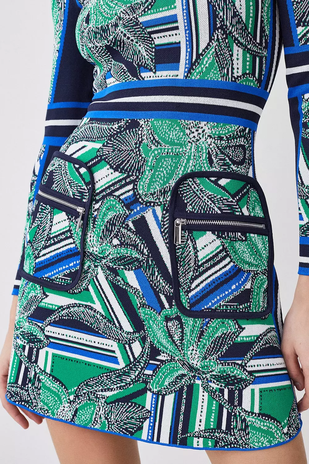 Tall Floral Abstract Jacquard Knit Zip Neck Mini Dress