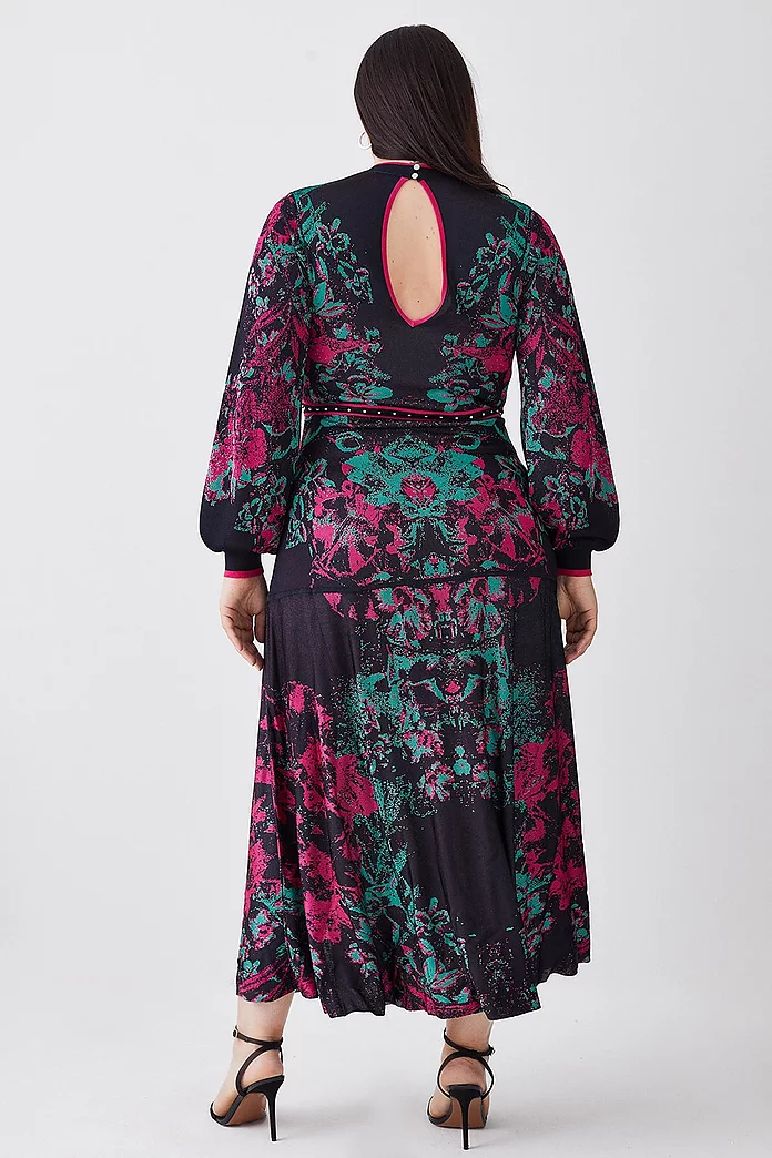 Plus Size Floral Keyhole Back Jacquard Knit Maxi Dress Plus Size Floral Keyhole Back Jacquard Knit Maxi Dress