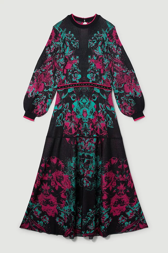 Plus Size Floral Keyhole Back Jacquard Knit Maxi Dress Plus Size Floral Keyhole Back Jacquard Knit Maxi Dress