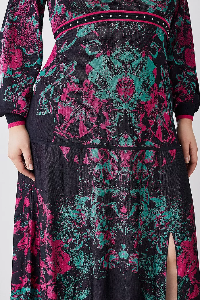 Plus Size Floral Keyhole Back Jacquard Knit Maxi Dress Plus Size Floral Keyhole Back Jacquard Knit Maxi Dress
