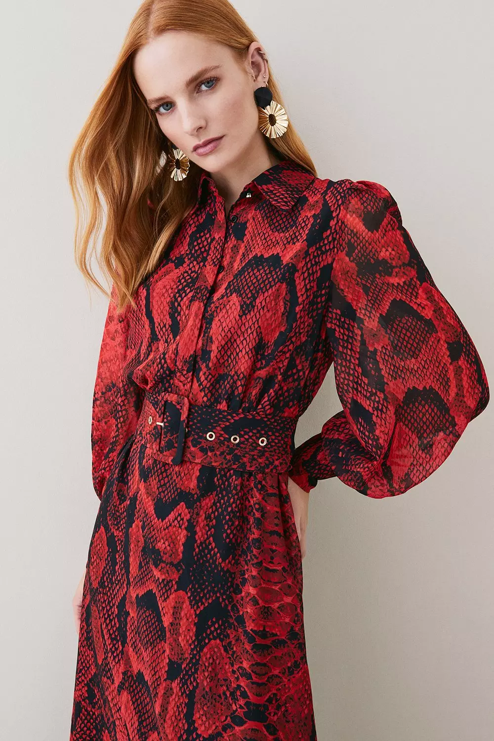 Snake print pleated shirt dress on sale