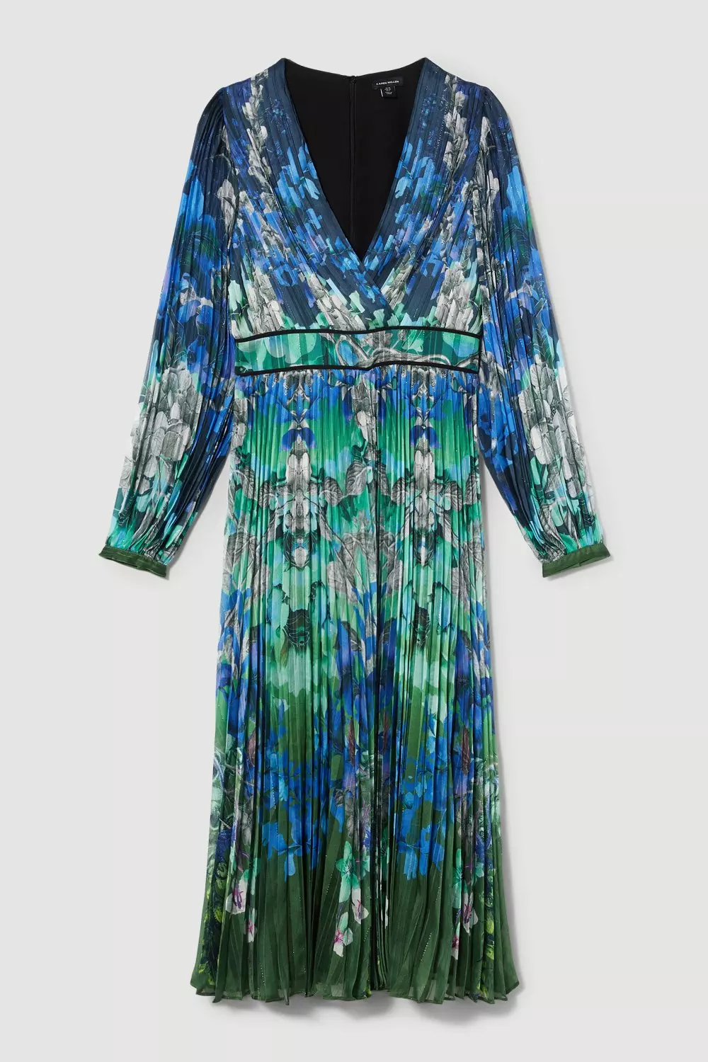 Blue Mirrored Ombre Floral Pleat Drama Woven Midi Dress alternative image
