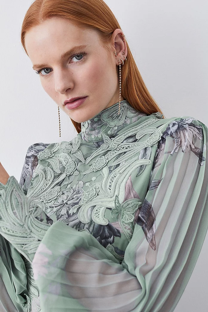 Lydia Millen Floral Applique Lace Pleated Blouse | Karen Millen Lydia Millen Floral Applique Lace Pleated Blouse | Karen Millen