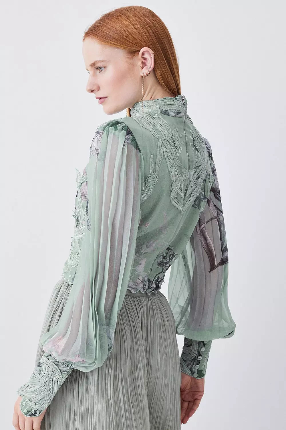 Lydia Millen Floral Applique Lace Pleated Blouse | Karen Millen