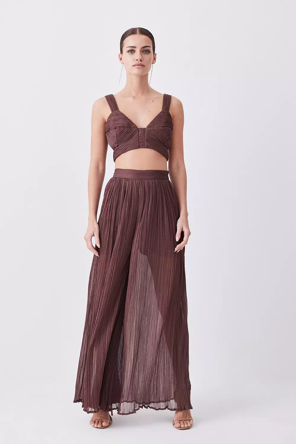 Lydia Millen Petite Crinkle Satin Chiffon Woven Trousers | Karen Millen