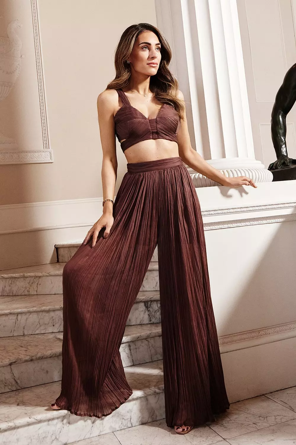 Lydia Millen Crinkle Satin Chiffon Woven Wide Leg Trousers Karen Millen