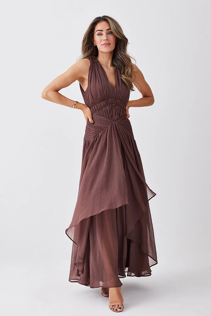 Lydia Millen Crinkle Satin Chiffon Woven Maxi Dress | Karen Lydia Millen Crinkle Satin Chiffon Woven Maxi Dress | Karen
