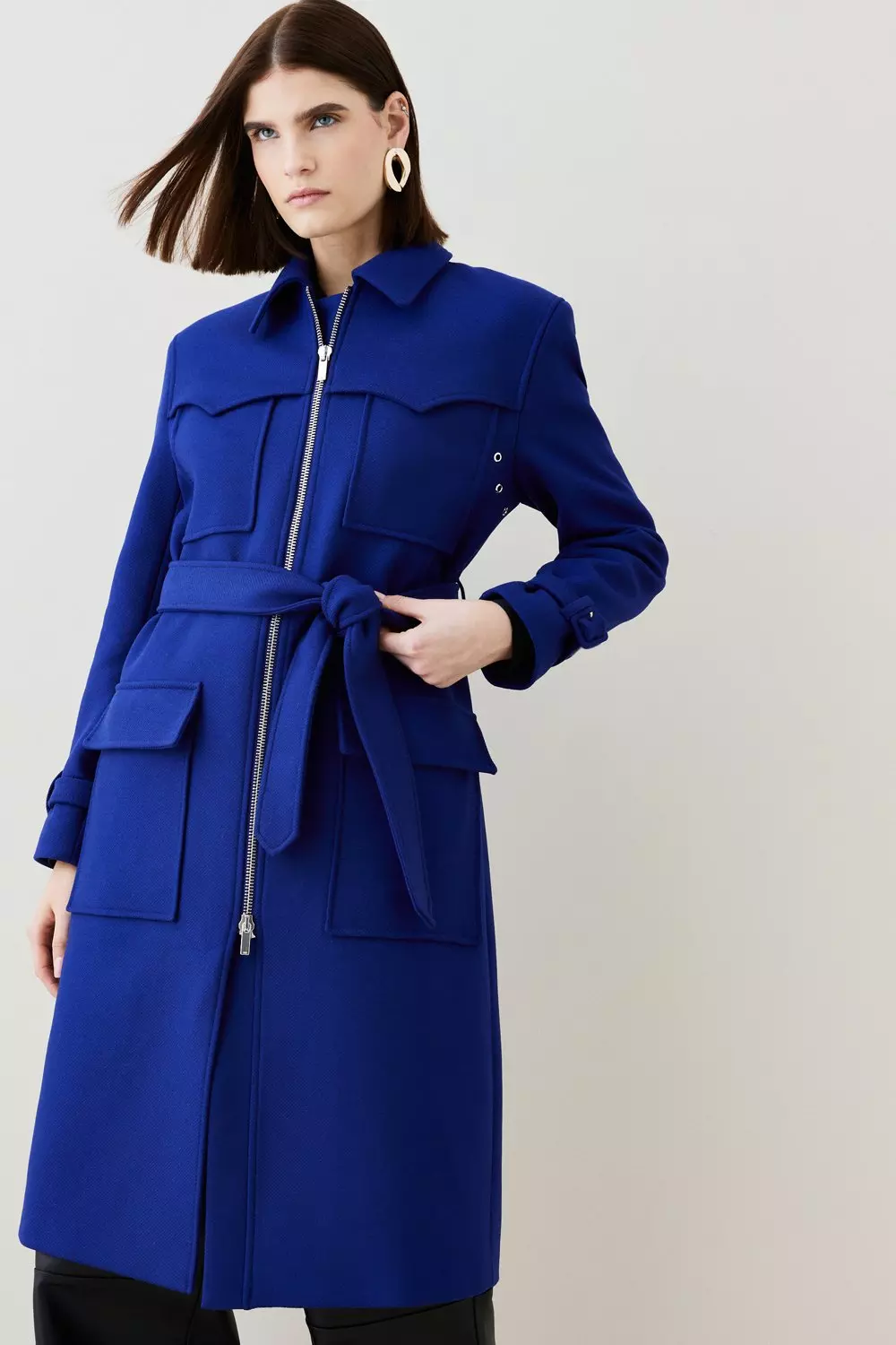 18.01 Italian Wool Zip Through Trench Coat Karen Millen