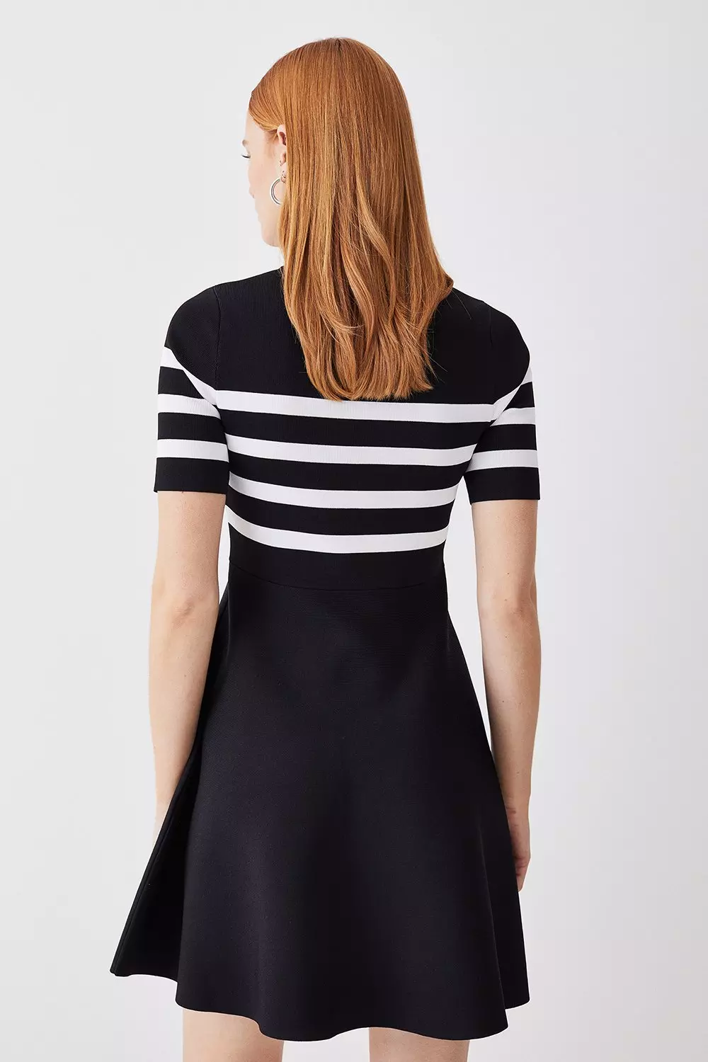 ★Karen Millen★スパークルストライプテーラードシティショート Tall Short Sleeve Stripe Zip Neck Flippy Skater Dress