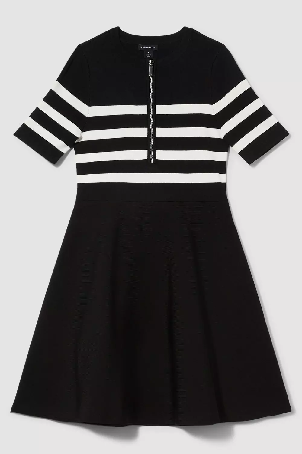 【KAREN MILLEN】ハーフジップ ミニ シャツワンピース【送関込】 Tall Short Sleeve Stripe Zip Neck Flippy Skater Dress