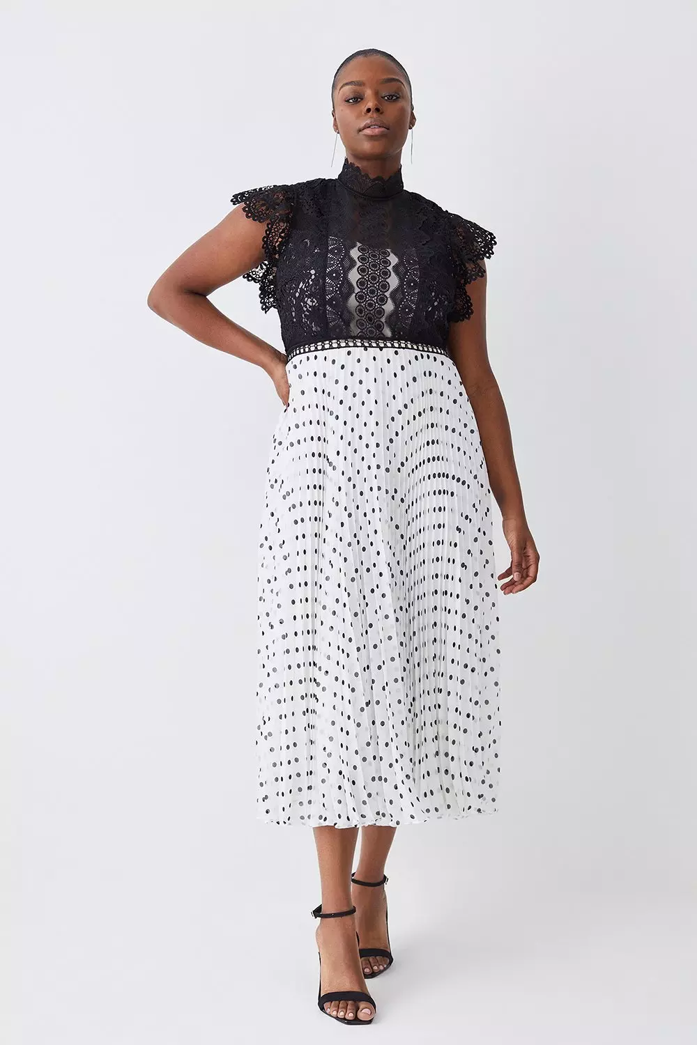 Plus Size Guipure Lace Dot Pleated Skirt Midi Dress Karen Millen