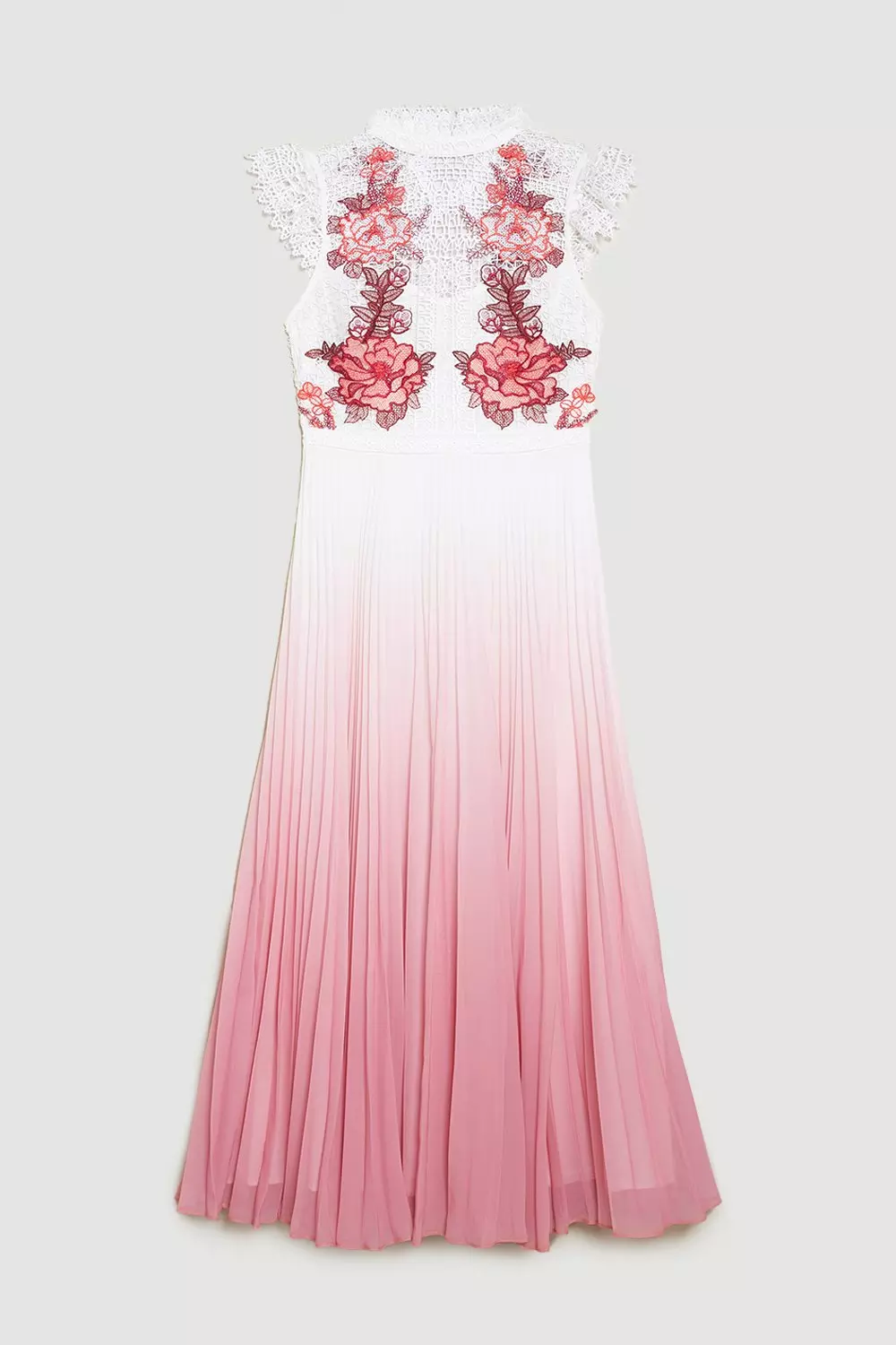 Petite Rose Guipure Lace Woven Pleat Skirt Midi Dress