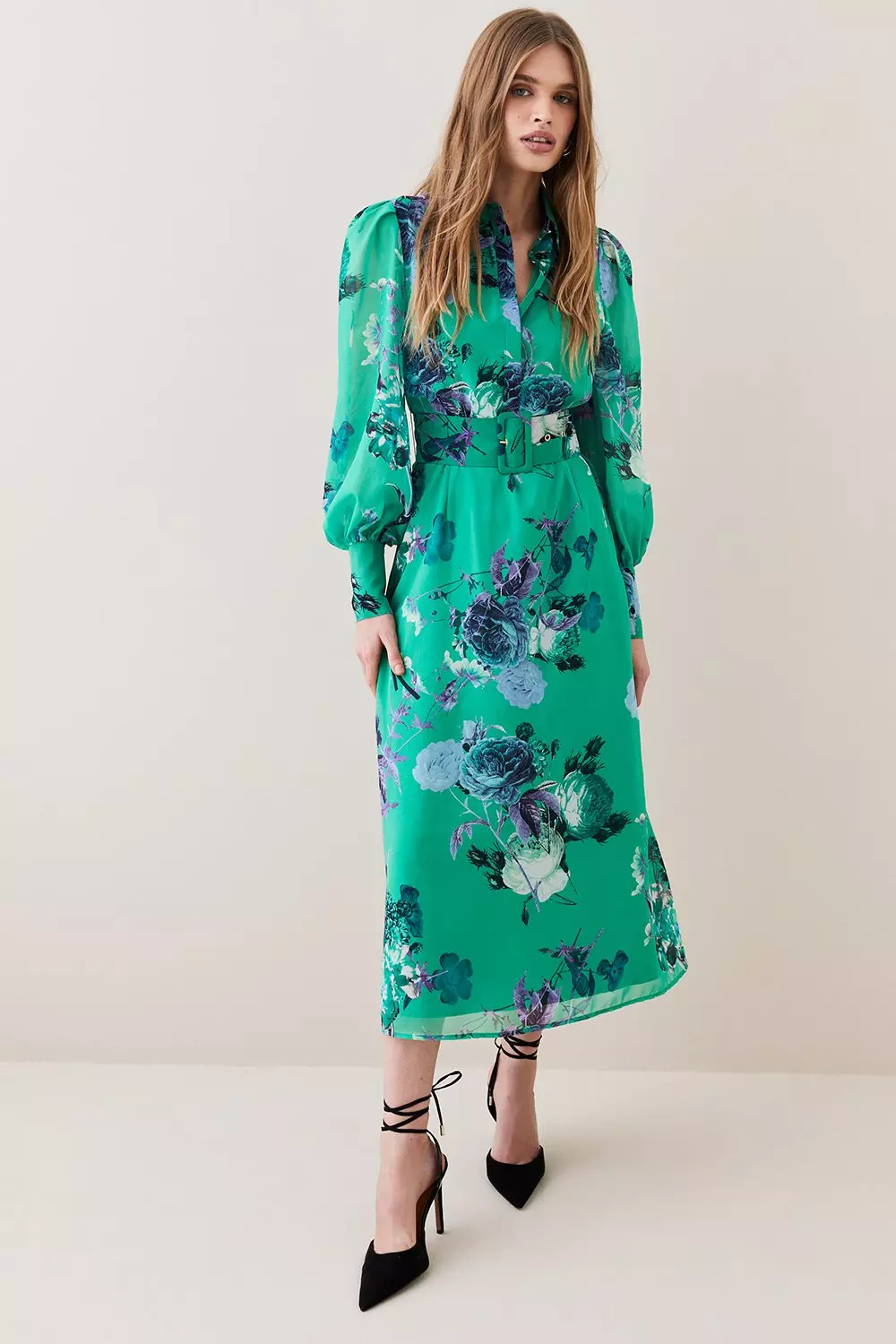 Apple green Green Rose Georgette Woven Shirt Dress alternative image
