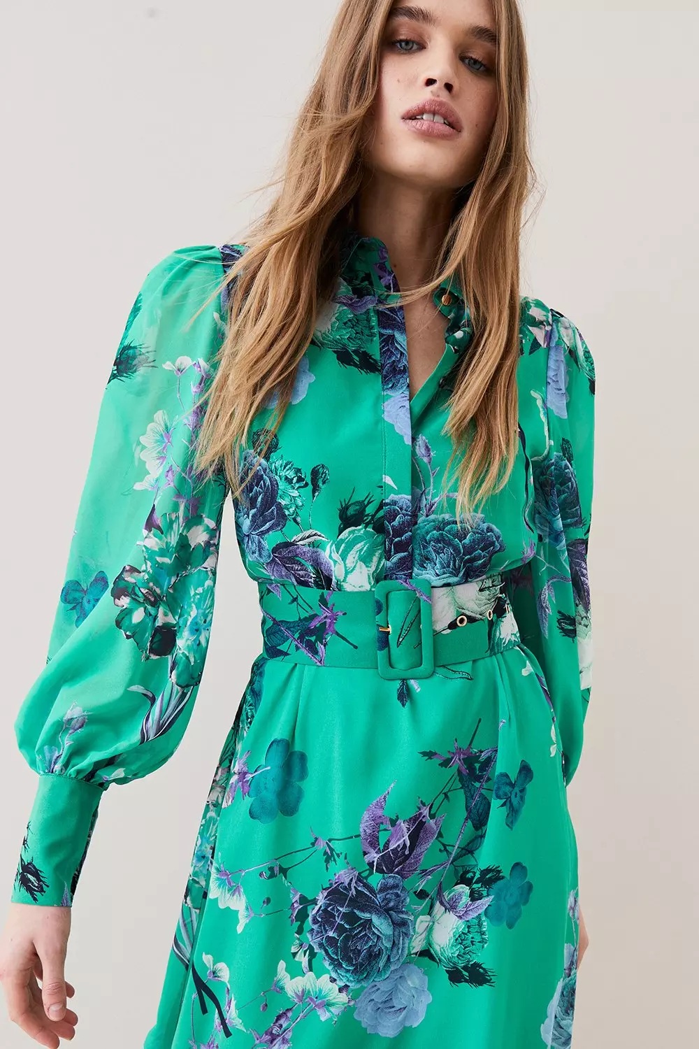 Apple green Green Rose Georgette Woven Shirt Dress alternative image