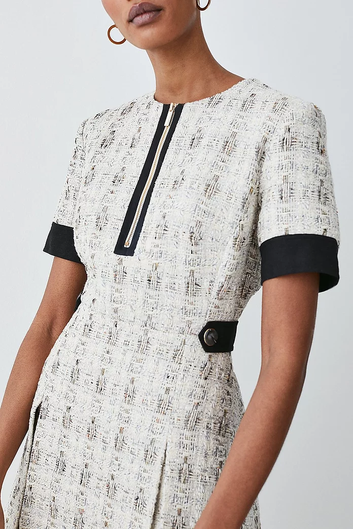 Tweed Zip Detail Aline Mini Dress | Karen Millen Tweed Zip Detail Aline Mini Dress | Karen Millen
