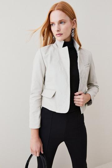 Washed Leather Forever Fitted Notch Neck Blazer stone