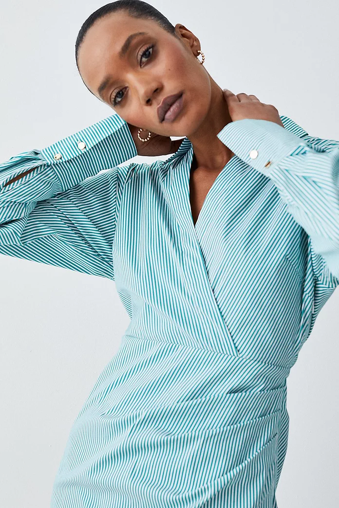Cotton Stripe Wrap Detail Mini Shirt Dress | Karen Millen Cotton Stripe Wrap Detail Mini Shirt Dress | Karen Millen