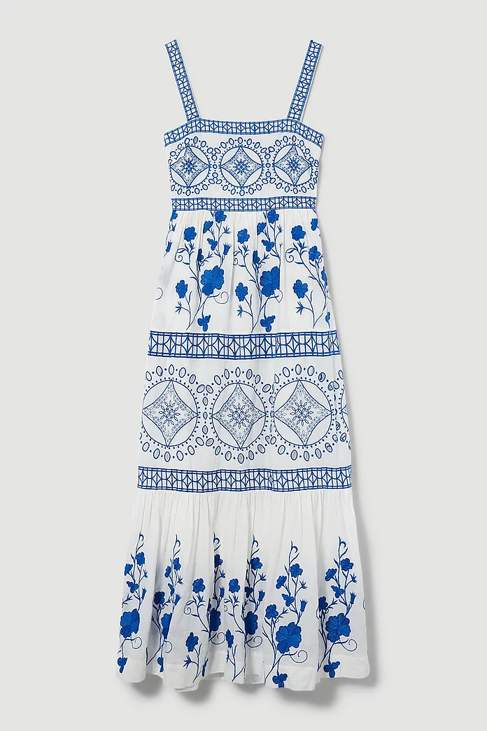 Floral & Geo Embroidered Woven Maxi Dress | Karen Millen Floral & Geo Embroidered Woven Maxi Dress | Karen Millen
