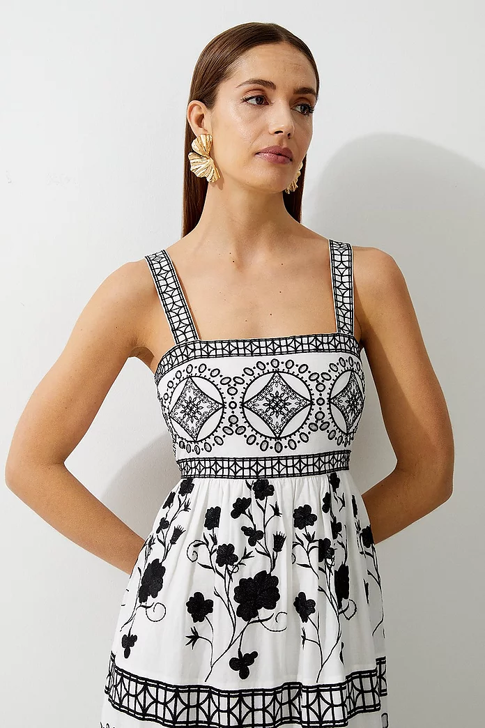 Floral & Geo Embroidered Woven Midaxi | Karen Millen Floral & Geo Embroidered Woven Midaxi | Karen Millen