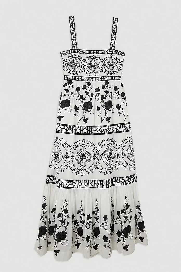 Floral & Geo Embroidered Woven Midaxi | Karen Millen Floral & Geo Embroidered Woven Midaxi | Karen Millen