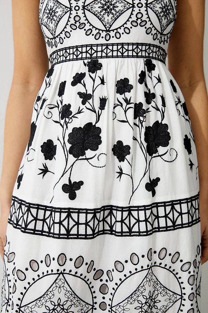 Floral & Geo Embroidered Woven Midaxi | Karen Millen Floral & Geo Embroidered Woven Midaxi | Karen Millen