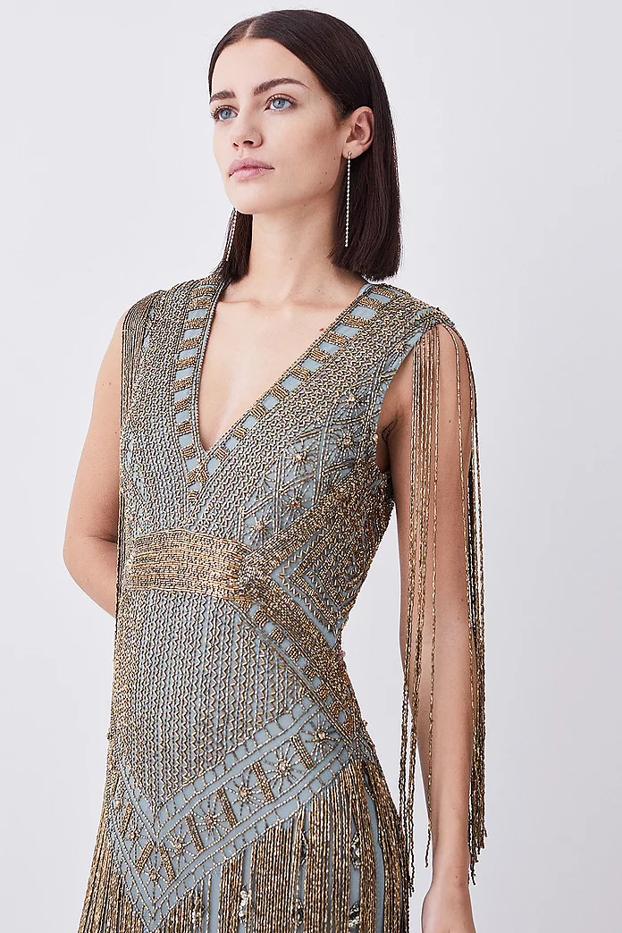 Petite Beaded Fringed Woven Maxi Dress | Karen Millen Petite Beaded Fringed Woven Maxi Dress | Karen Millen