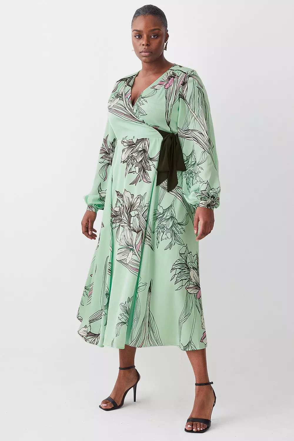 Floral satin wrap dress best sale