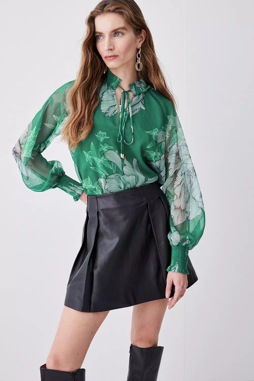 Floral Bloom Shirred Detail Woven Blouse | Karen Millen
