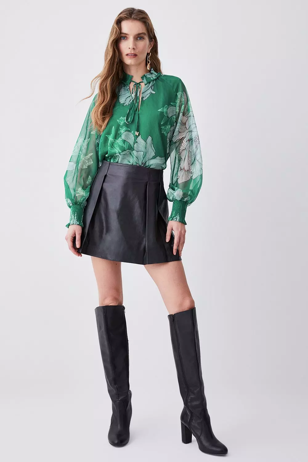 Floral Bloom Shirred Detail Woven Blouse | Karen Millen