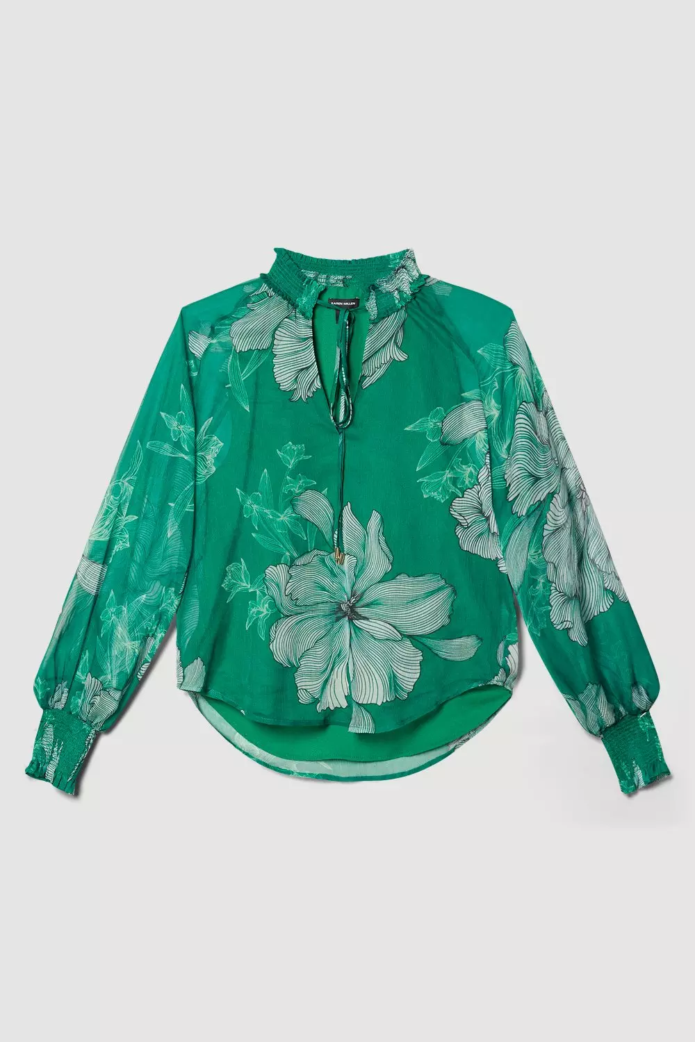 Floral Bloom Shirred Detail Woven Blouse | Karen Millen