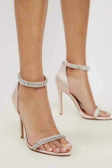 Blush Pink Metallic Double Diamante Strap Stiletto Heel