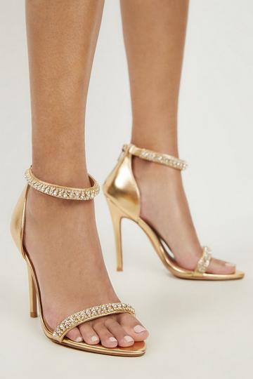 Gold Metallic Metallic Double Diamante Strap Stiletto Heel