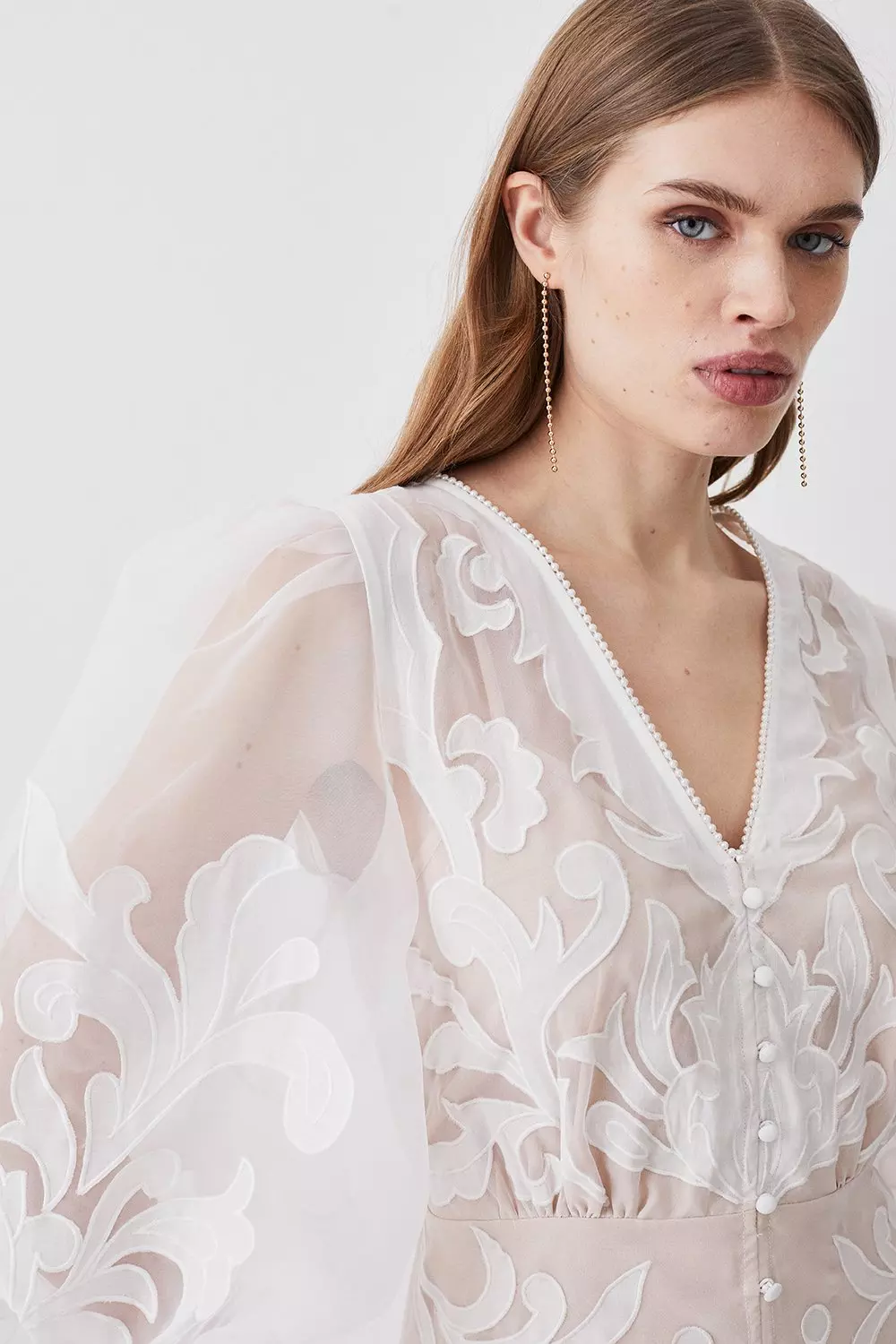 Applique Organdie Buttoned Woven Maxi Dress | Karen Millen