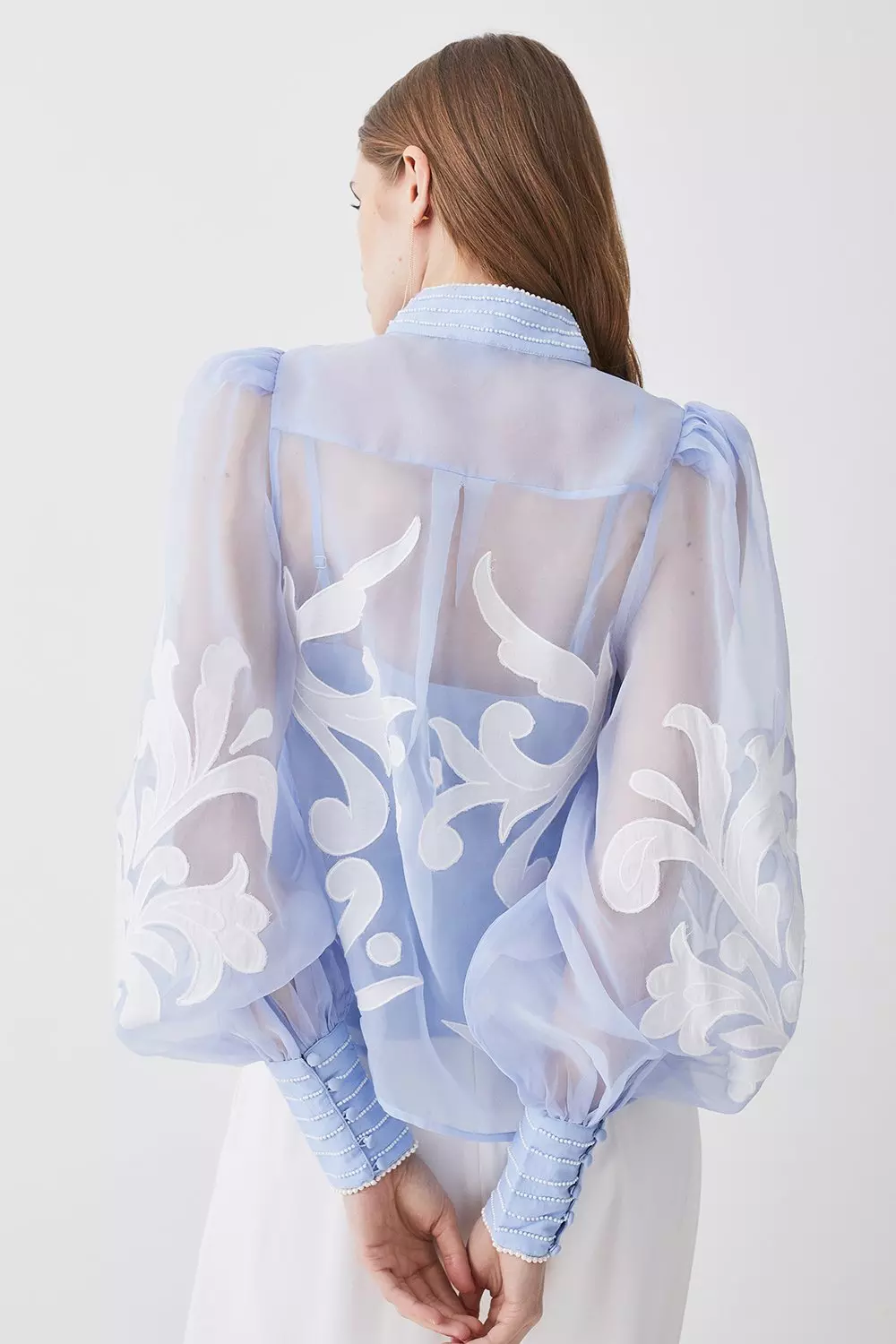 Organdie Applique Buttoned Woven Blouse | Karen Millen