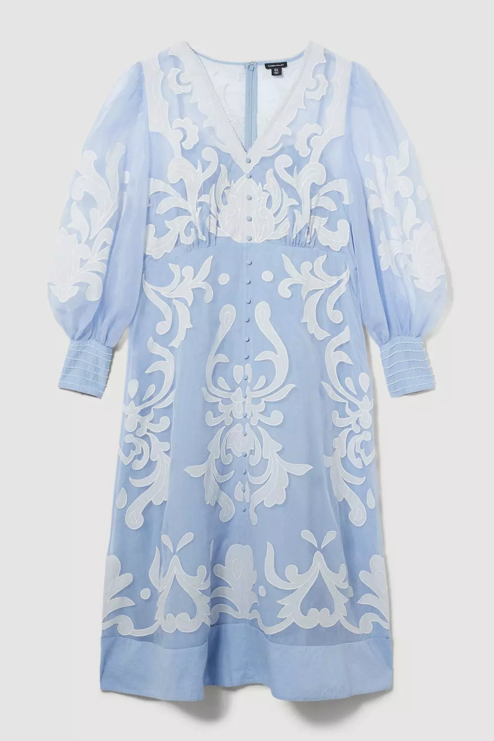 Plus Size Applique Organdie Buttoned Woven Midi Dress