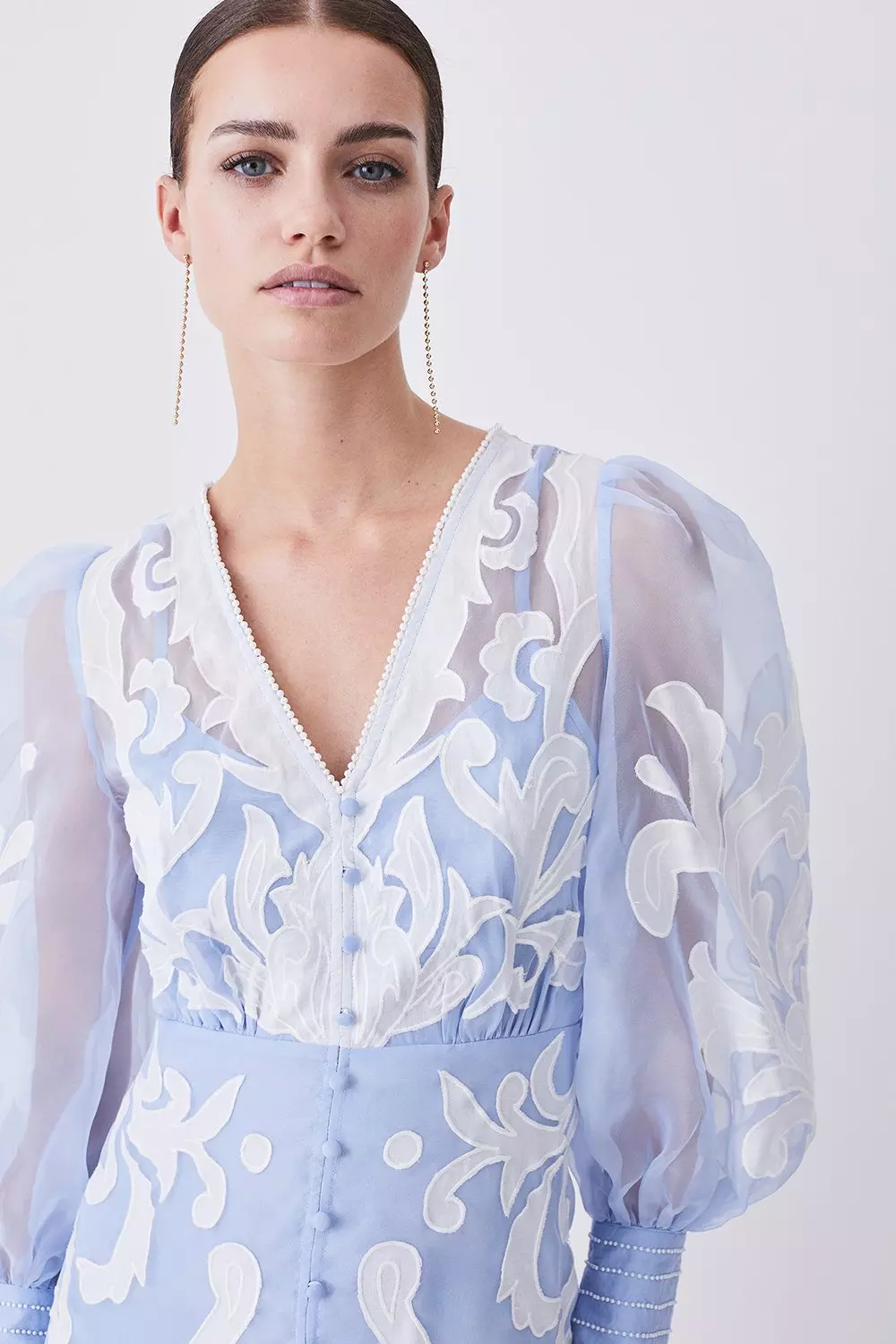 【KAREN MILLEN】Petite Floral Applique Organdie Woven Maxi Petite Applique Organdie Floral Graphic Woven Maxi Dress