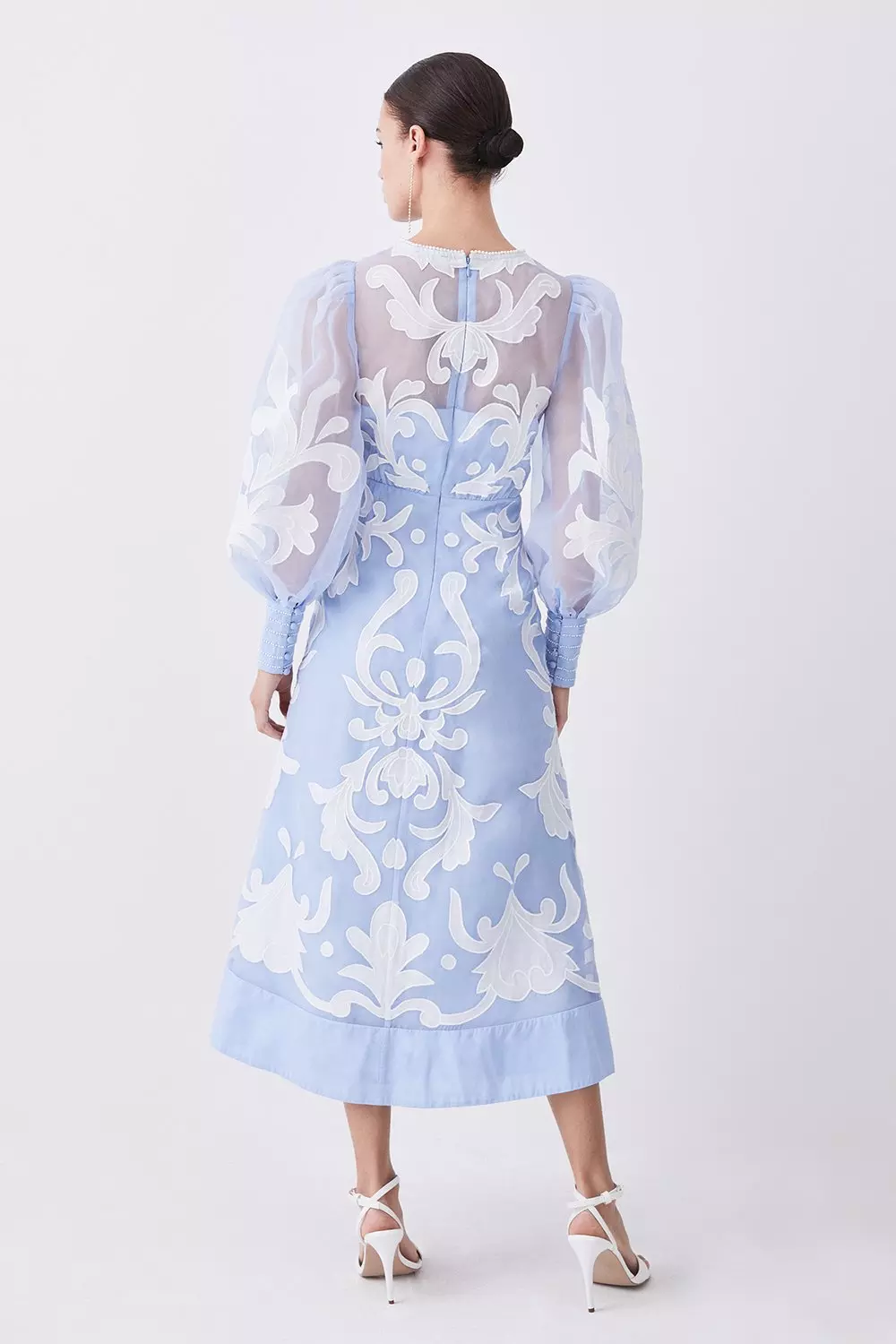 Petite Applique Organdie Buttoned Woven Midi Dress | Karen