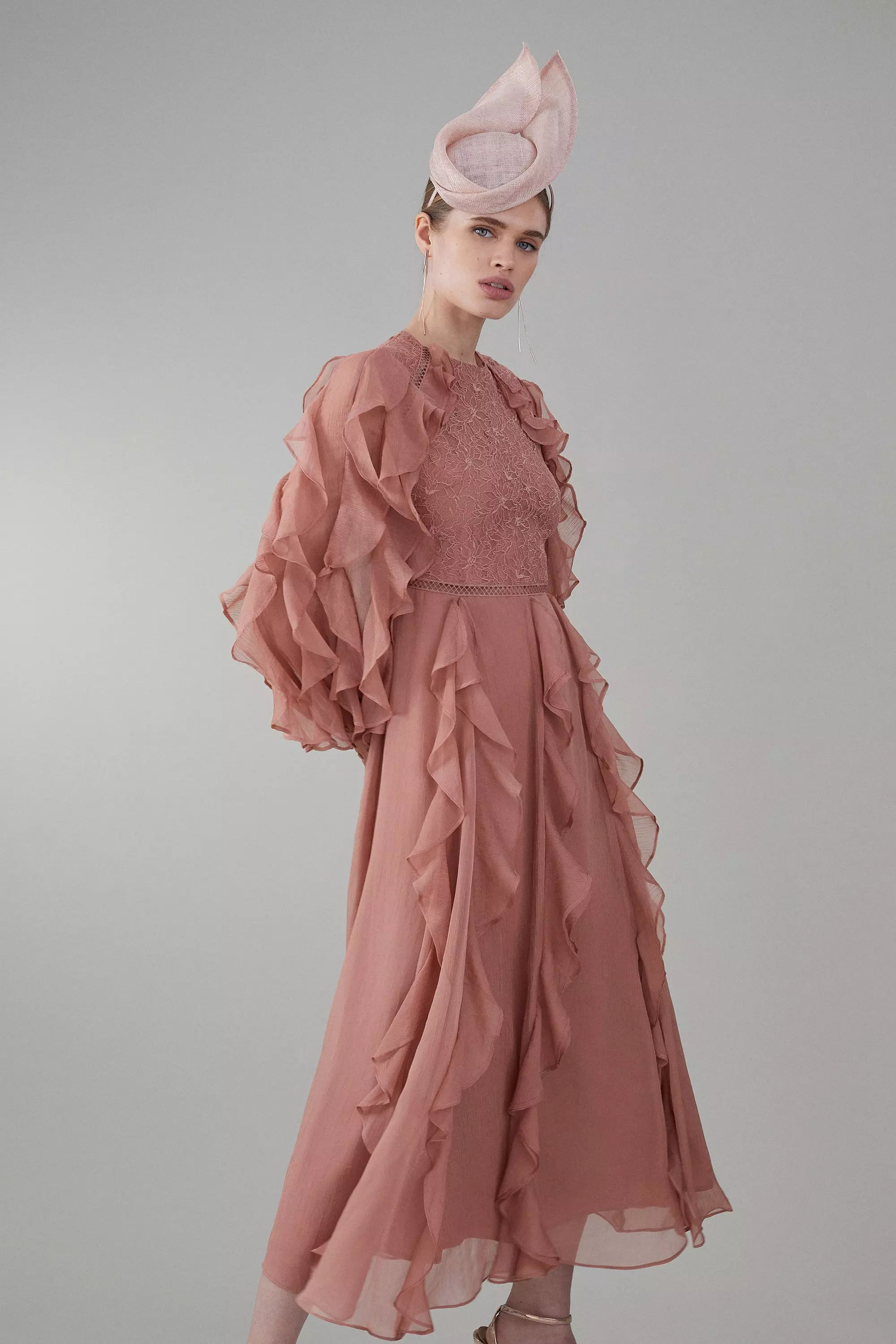 ◆KAREN MILLEN◆ リボンディテール ロゼット織り ドレス / pink KAREN MILLEN Karen Millen x Lydia Millen - Petite Rosette