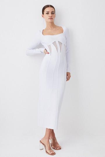 Tall Mesh Cut Out Bandage Knit Midaxi Dress white