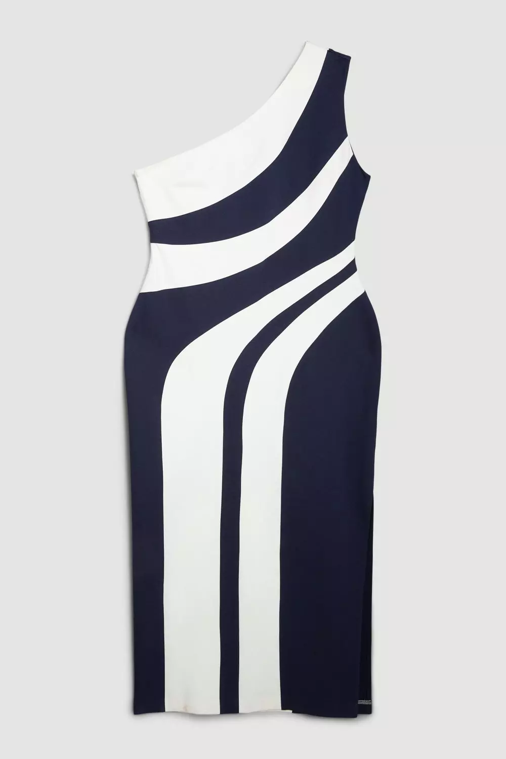 Plus Size One Shoulder Sleeveless Color Block Ponte Midi