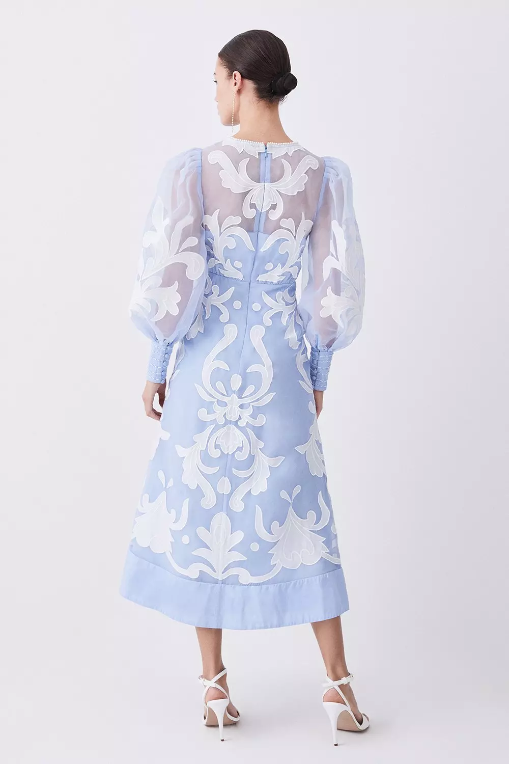 Applique Organdie Buttoned Woven Midi Dress | Karen Millen