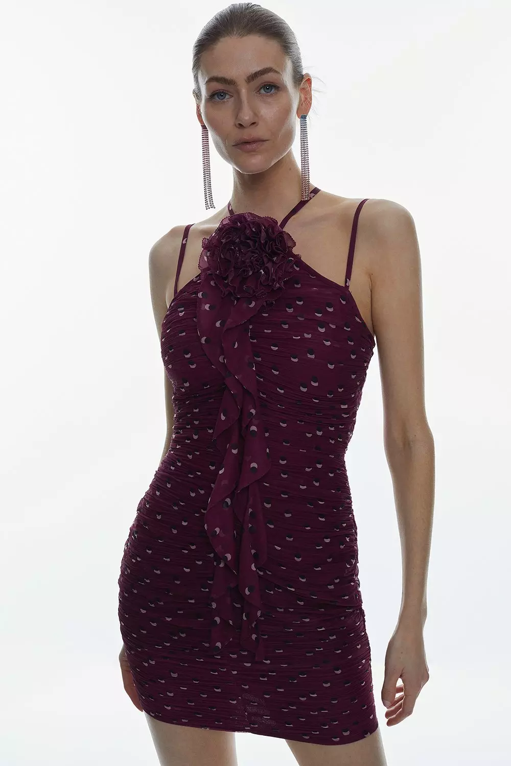 Spot Chiffon Rosette Mini Dress | Karen Millen