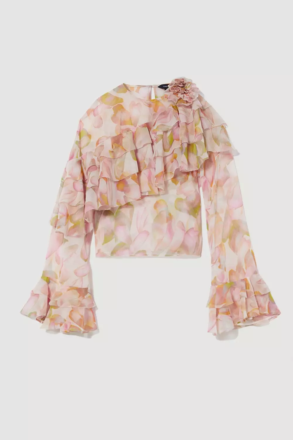 Floral Chiffon Corsage Ruffle Blouse | Karen Millen