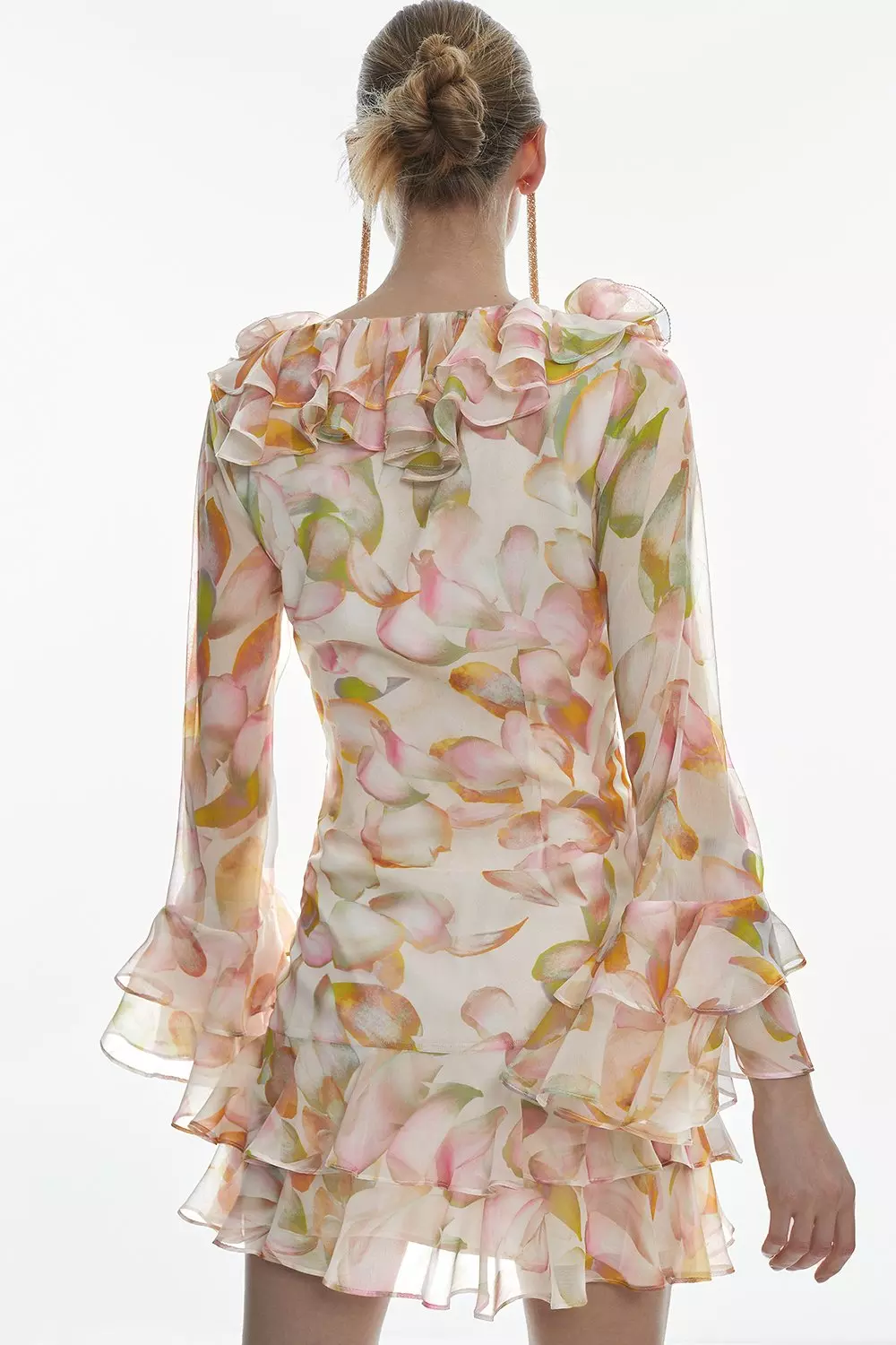 Floral Chiffon Corsage Ruffle Mini Dress | Karen Millen