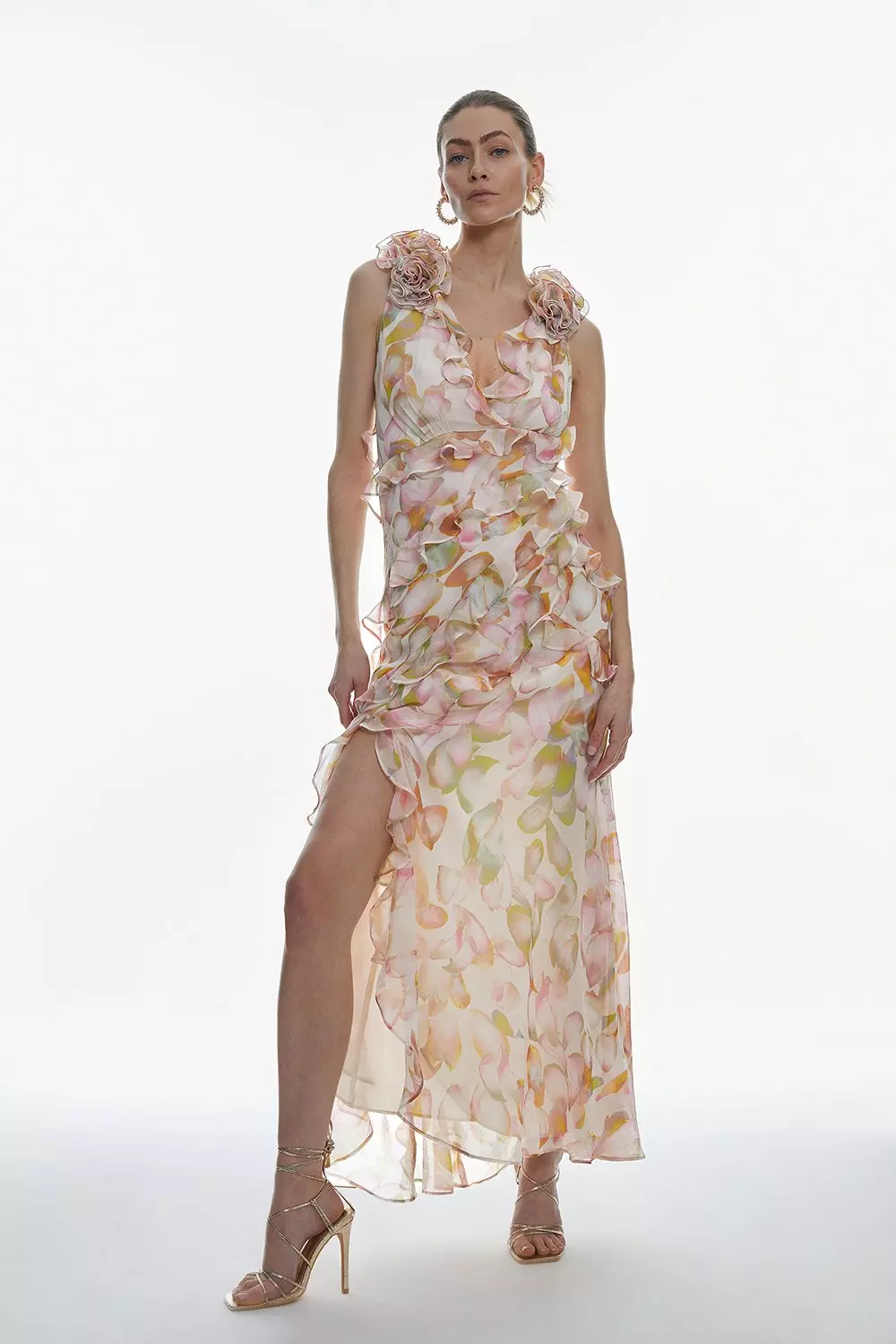 ★Karen Millen★コットンブロデリーウーブンベルトマキシドレス Rose Print Twill Collared Maxi Dress | Karen Millen