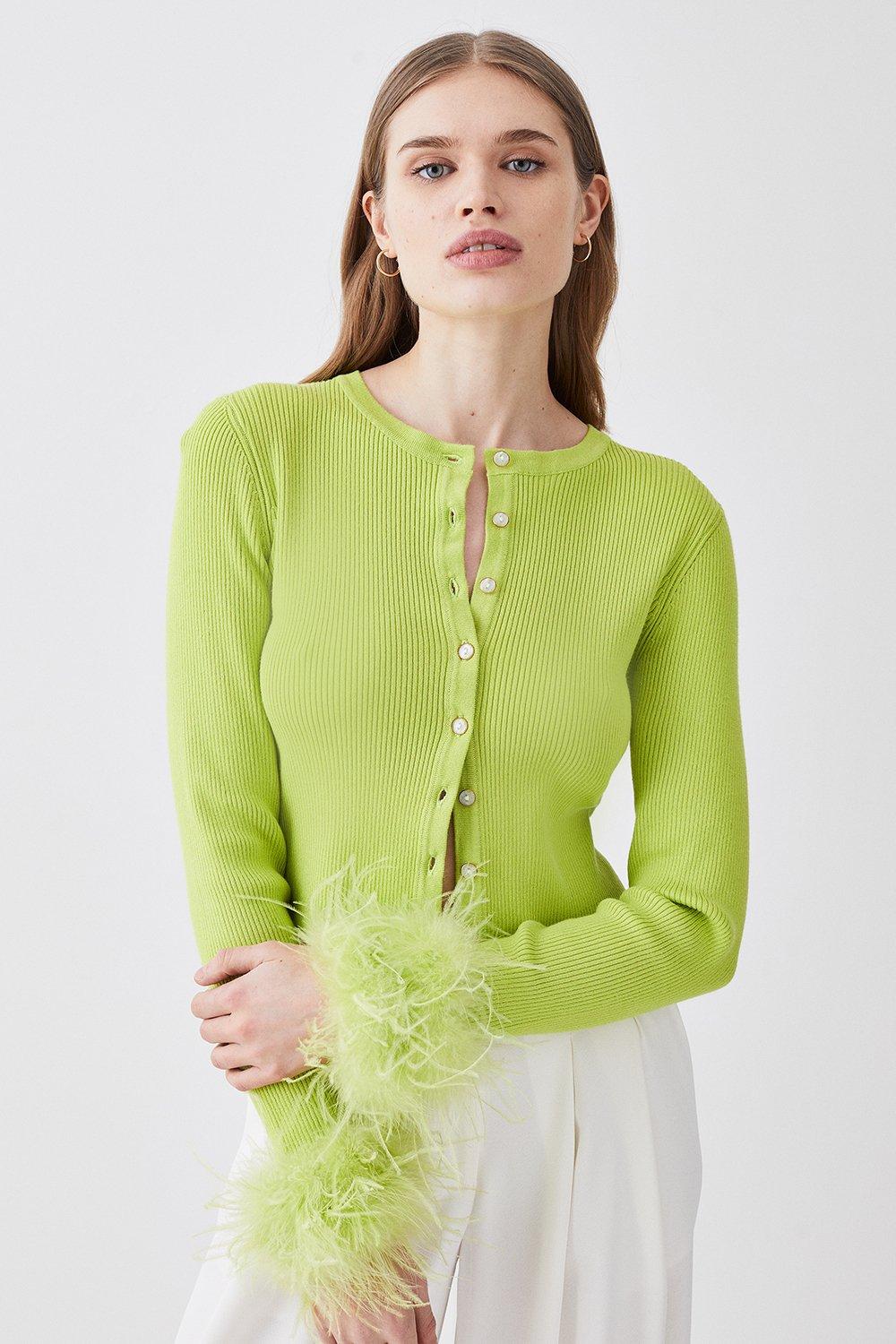 Feather Trim Knit Cardigan | Karen Millen