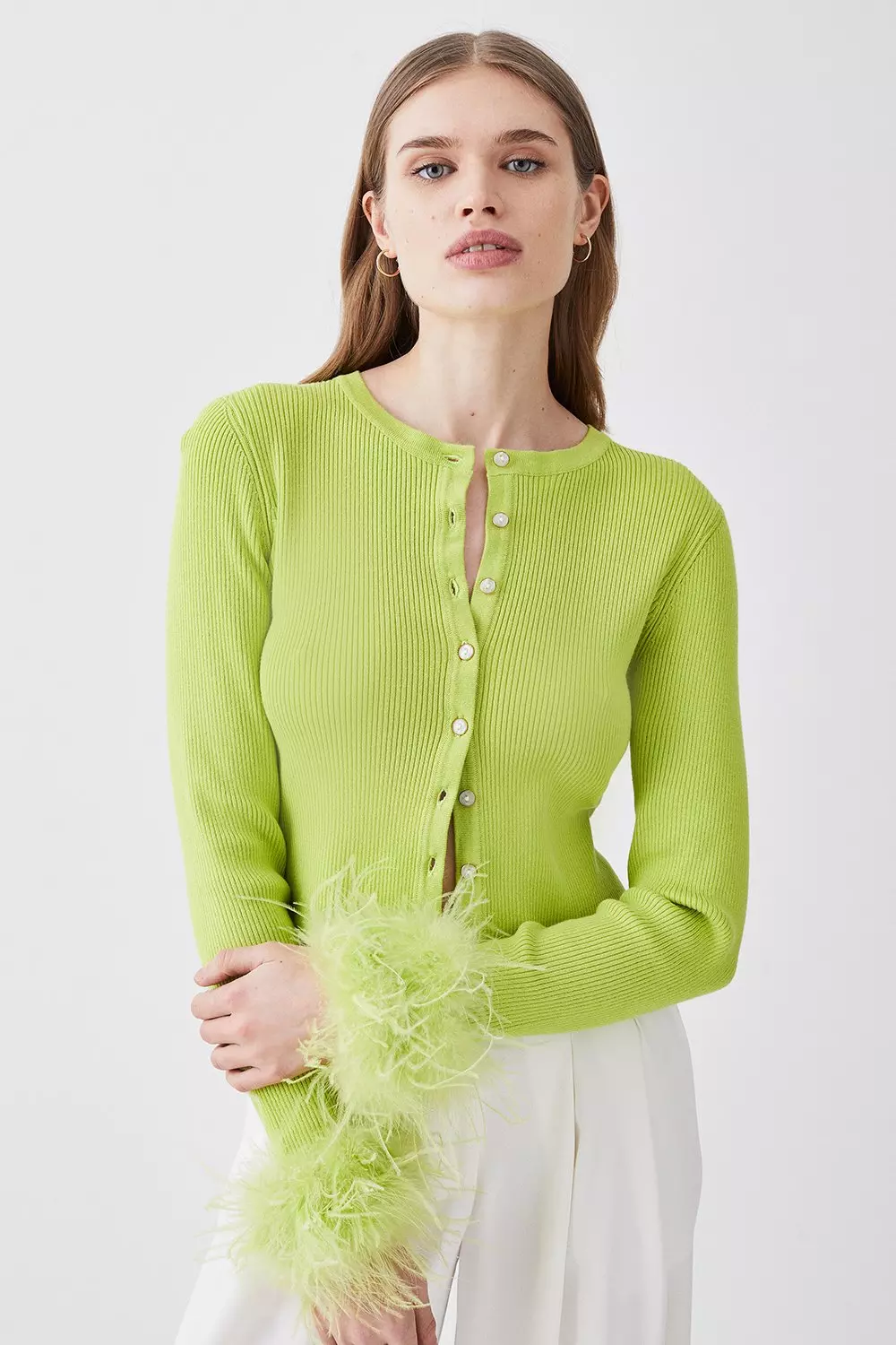 Sleeper Feather-Cuff Cropped Cardigan - ShopStyle