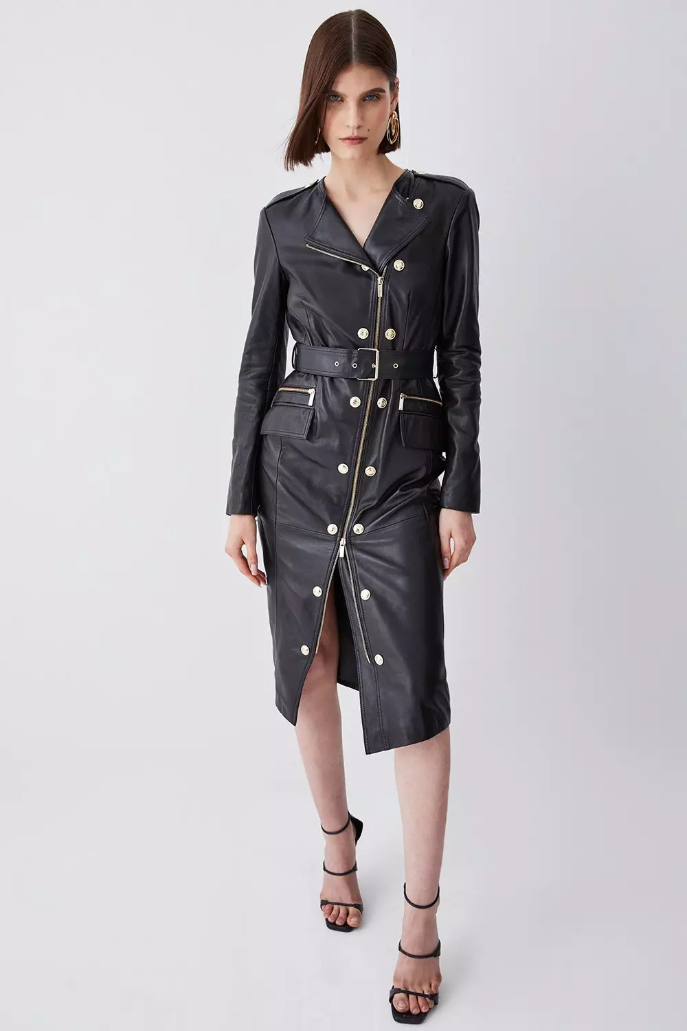 Leather Military Belted Pencil Dress Karen Millen